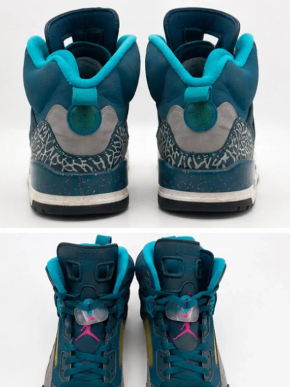Jordan Spizike Teal Gray Pink Elephant Print Sneakers Men's Size 11